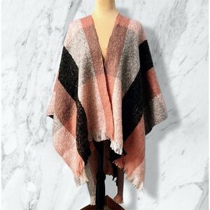 Igloo Pink and Black Plaid Poncho NEW